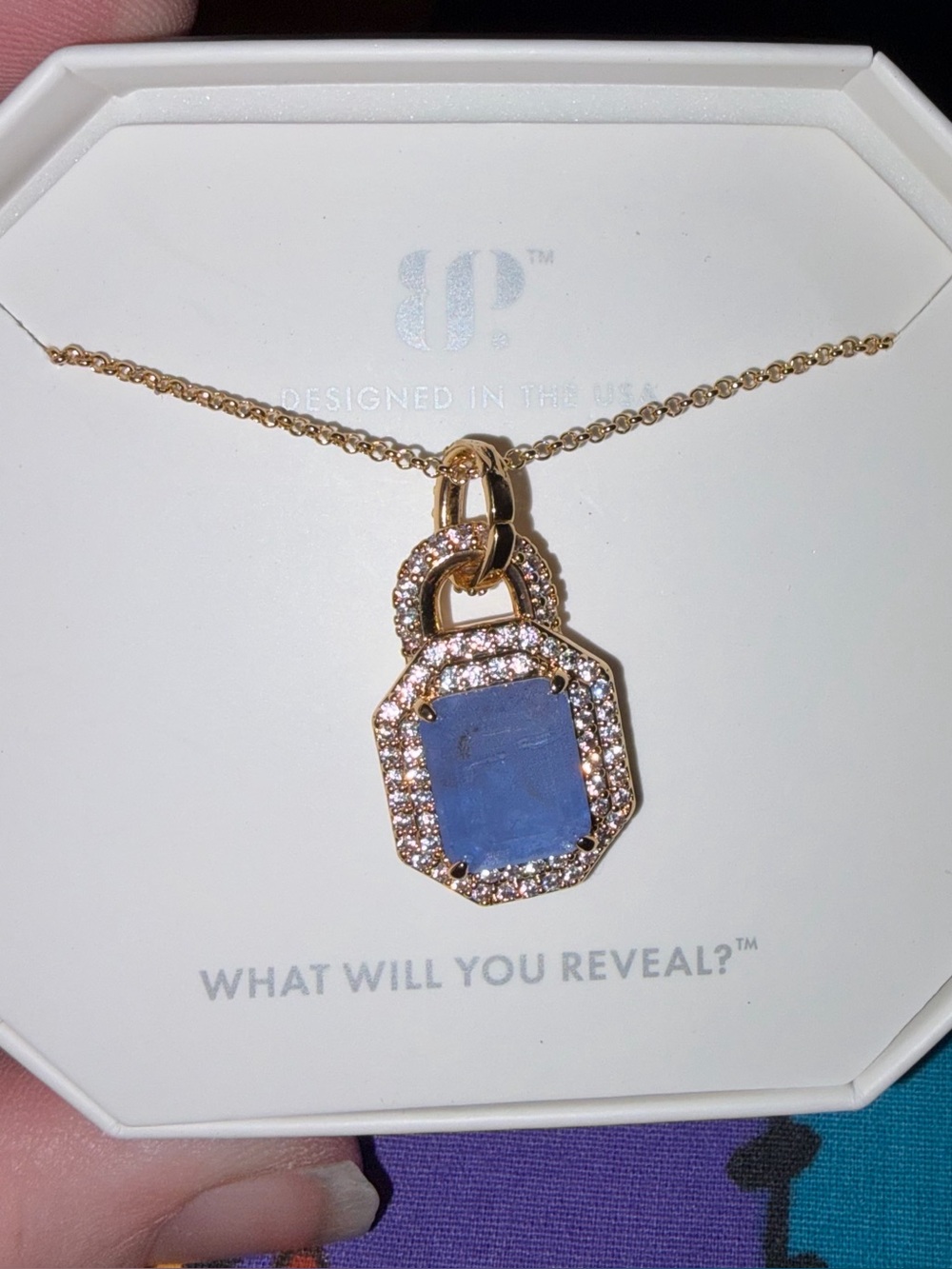 Lab Created Cornflower Blue Quartz neckacle with gold plated chain adjustable